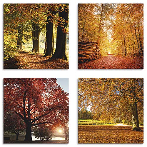 ARTLAND Leinwandbilder Natur Set 4 tlg. je 30x30 cm Quadratisch Wandbilder Bäume Herbst Landschaft Park K2UQ von ARTLAND