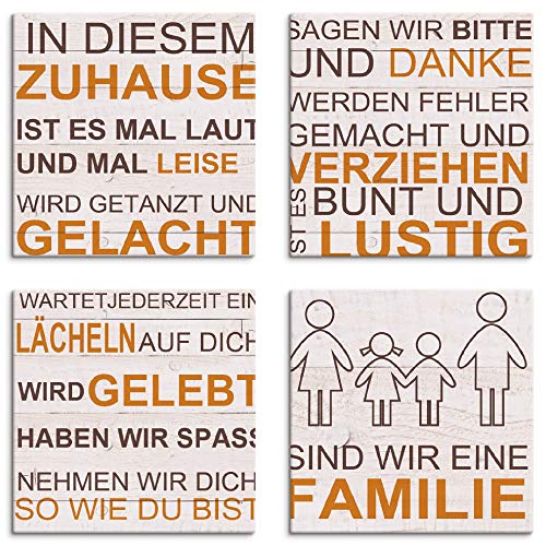 ARTLAND Leinwandbilder Set 4tlg. je 30x30 cm Quadratisch Bilder mit Sprüchen Familie Zuhause J5PO von ARTLAND