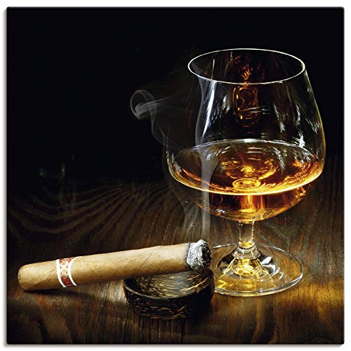 ARTLAND Wanddeko Leinwand Bilder Wandbild Gentleman Lounge Zigarre Cognac Bar Whiskey Vintage Retro T5PU von ARTLAND