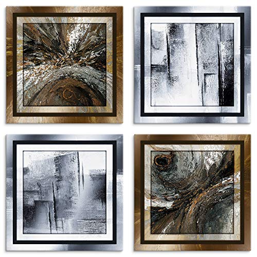 ARTLAND Leinwandbilder auf Holz Wandbild Bild Set 4 teilig je 40x40 cm Quadratisch Abstrakte Kunst Modern Abstrakt Kreativ Silber Bronze U1OI von ARTLAND