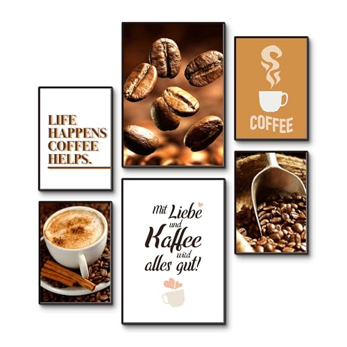 ARTLAND Premium Poster Set 6er Set mehrteilig 2x A3 + 4x A4 6-teilig moderne Poster für Deko Bilderwand für Küche oder Esszimmer OHNE RAHMEN - Kaffee Vielfalt von ARTLAND