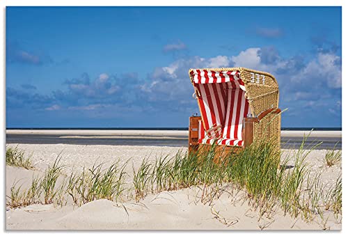 ARTland Wandbild Alu Verbundplatte für Innen & Outdoor Bild 60x40 cm Maritime Deko Sommer Meer Nordsee Strand Gräser Strandkorb Amrum T2LQ von ARTLAND