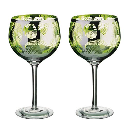 ARTLAND - Tropical Leaves Gin-Glas, 2er-Set, Glas, grün, 700 ml Fassungsvermögen, Gin-Glas von ARTLAND