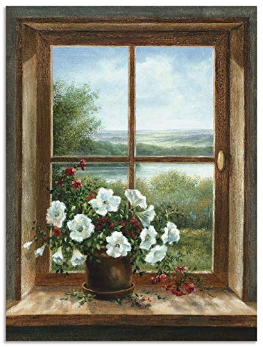 ARTland Wanddeko Wandbild Alu Verbundplatte für Innen & Outdoor Bild Fensterblick Blumen Fenster Landschaft Natur Stillleben Botanik Kunst T5ZB von ARTLAND