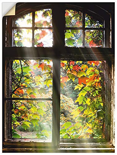 ARTland Wandbild selbstklebend Vinylfolie 60x80 cm Wanddeko Wandtattoo Fensterblick Fenster Natur Herbst Garten Ausblick Altbau T5XH von ARTLAND