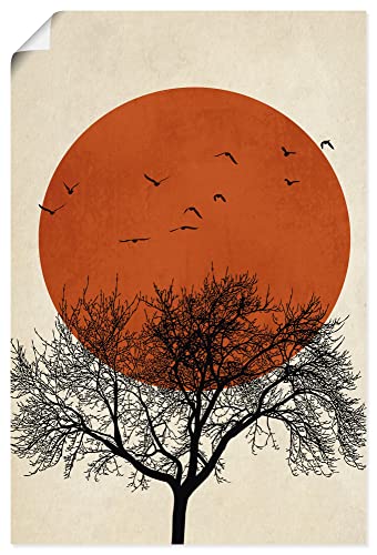 ARTLAND Wanddeko Poster & Kunstdrucke Wandposter 60x90 cm Hochformat Minimalismus Mond Baum Silhouette Vögel U3VT von ARTLAND