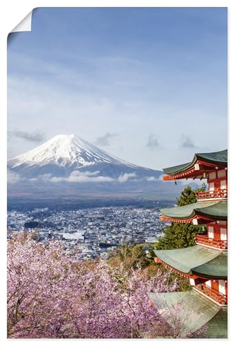 ARTLAND Wanddeko Poster & Kunstdrucke Wandposter Japanische Deko Landschaftbilder Japan Fuji Chureito Pagode Kirschblüten U5GS von ARTLAND