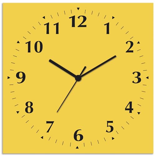 ARTLAND Wanddeko Wanduhr ohne Tickgeräusche Alu Funkuhr 30x30 cm Quadratisch Lautlos 12 Ziffern Farbig Schlichtes Design Gelb S7KB von ARTLAND