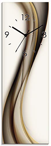 ARTLAND Wanddeko Wanduhr ohne Tickgeräusche Glas Funkuhr 20x60 cm Rechteckig Lautlos Abstrakte Kunst Design Welle Abstrakt Modern Ausgefallen T9LH von ARTLAND