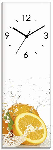 ARTLAND Wanddeko Wanduhr ohne Tickgeräusche Glas Funkuhr 20x60 cm Rechteckig Lautlos Obst Früchte Orange im Wasser Frucht Modern Food T5UI von ARTLAND