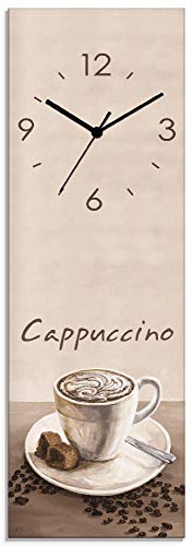 ARTLAND Wanddeko Wanduhr ohne Tickgeräusche Glas Quarzuhr 20x60 cm Rechteckig Lautlos Kaffee Coffee Italia Cafe Cappuccino Italien T3AD von ARTLAND