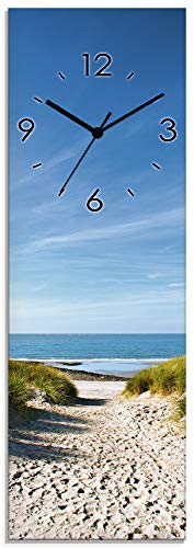 ARTLAND Wanddeko Wanduhr ohne Tickgeräusche Glas Quarzuhr 20x60 cm Rechteckig Lautlos Landschaft Strand Meer Düne Nordsee Maritim T9EX von ARTLAND