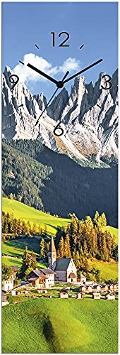 ARTLAND Wanddeko Wanduhr ohne Tickgeräusche Glas Quarzuhr 20x60 cm Rechteckig Lautlos Landschaftsbilder Natur Berge Alpen Tal Wald U1TF von ARTLAND