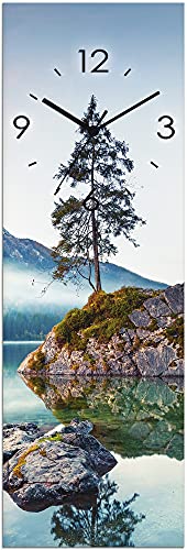 ARTLAND Wanddeko Wanduhr ohne Tickgeräusche Glas Quarzuhr 20x60 cm Rechteckig Lautlos Landschaftsbilder Natur See Herbst Alpen U1TM von ARTLAND