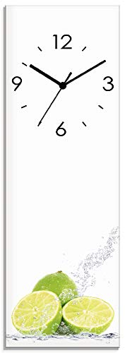 ARTLAND Wanddeko Wanduhr ohne Tickgeräusche Glas Quarzuhr 20x60 cm Rechteckig Lautlos Obst Früchte Limette im Wasser Modern Food T5SN von ARTLAND