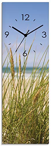 ARTLAND Wanddeko Wanduhr ohne Tickgeräusche Glas Quarzuhr 20x60 cm Rechteckig Lautlos Strand Ostsee Meer Landschaft Düne Natur Maritim S9OJ von ARTLAND