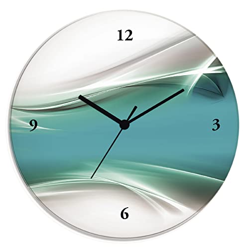 ARTLAND Wanddeko Wanduhr ohne Tickgeräusche Glas Quarzuhr Ø 30 cm Rund Lautlos Kreatives Element Petrol von ARTLAND