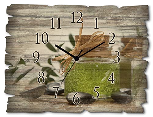 ARTLAND Wanddeko Wanduhr ohne Tickgeräusche aus Holz Quarz Uhr lautlos Rechteckig 40x30 cm Wellness Spa Glas Korken Seife Steine Oliven Blätter Vintage T5UD ARTLAND Wanddeko Wanduhr ohne Tickgeräusche aus Holz Quarz Uhr lautlos Rechteckig 40x30 cm Wellness Spa Glas Korken Seife Steine Oliven Blätter Vintage T5UD von ARTLAND