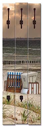 ARTLAND Wandgarderobe Holz mit 5 Haken 45x140 cm Design Garderobe mit Motiv Natur Dünen Strand Meer Ostsee T9ER von ARTLAND