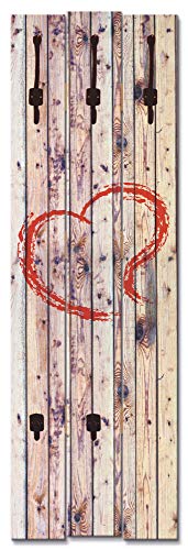 ARTLAND Wandgarderobe Holz mit 5 Haken 45x140 cm Design Garderobe mit Motiv Shabby Chic Vintage Herzen T9OJ von ARTLAND