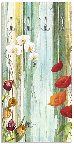 ARTLAND Wandgarderobe Holz mit 6 Haken 60x120 cm Design Garderobe mit Motiv Shabby Chic Natur Floral Blumen Bunt T9IE von ARTLAND
