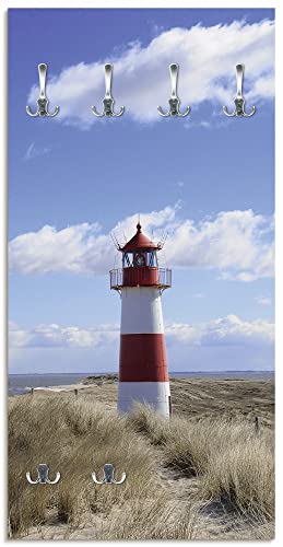 ARTLAND Wandgarderobe Garderobenpaneel Holz mit 6 Haken 60x120 cm Design Garderobe mit Motiv Strand Meer Gräser Nordsee Leuchtturm Sylt T9ML von ARTLAND