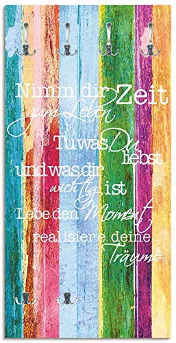 ARTLAND Wandgarderobe Holz mit 6 Haken 60x120 cm Design Garderobe mit Motiv Zitat Traum Motto Shabby Chic Bunt T9IL von ARTLAND