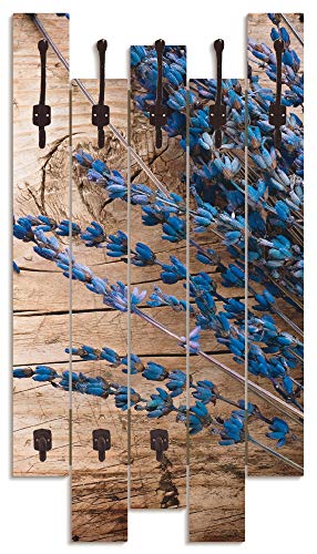 ARTLAND Wandgarderobe Holz mit 8 Haken 63x114 cm Design Garderobe Paneel mit Motiv Landhausstil Natur Blumen Lavendel T9QJ von ARTLAND