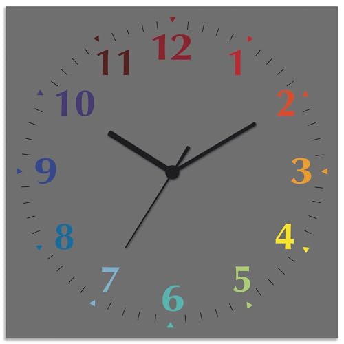 ARTLAND Wanddeko Wanduhr ohne Tickgeräusche Alu Funkuhr 30x30 cm Quadratisch Lautlos 12 Ziffern Farbig Schlichtes Design Grau S7KD von ARTLAND