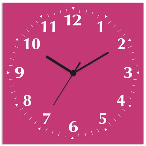 ARTLAND Wanddeko Wanduhr ohne Tickgeräusche Alu Funkuhr 30x30 cm Quadratisch Lautlos 12 Ziffern Farbig Schlichtes Design Pink Brombeer S7KL von ARTLAND