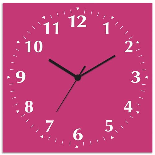 ARTLAND Wanduhr ohne Tickgeräusche Alu Funkuhr 30x30 cm Quadratisch Lautlos 12 Ziffern Farbig Schlichtes Design Pink Brombeer S7KL von ARTLAND