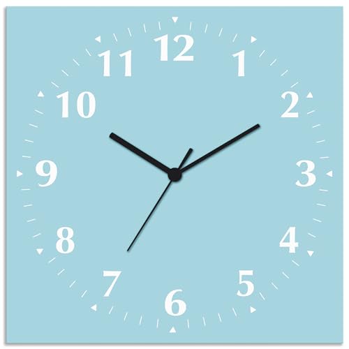 ARTLAND Wanduhr ohne Tickgeräusche Alu Funkuhr 30x30 cm Quadratisch Lautlos 12 Ziffern Farbig Schlichtes Design Türkis Hellblau S7JZ von ARTLAND