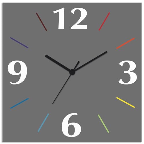 ARTLAND Wanddeko Wanduhr ohne Tickgeräusche Alu Funkuhr 30x30 cm Quadratisch Lautlos 4 Ziffern Farbig Schlichtes Design Grau S7KD von ARTLAND