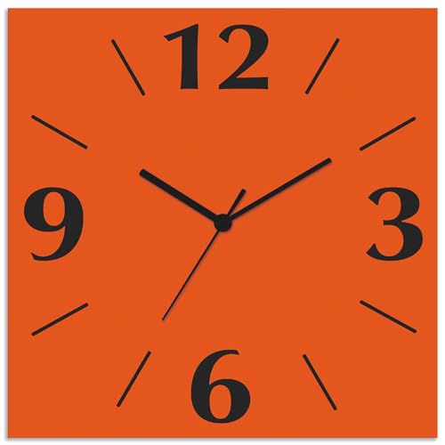 ARTLAND Wanddeko Wanduhr ohne Tickgeräusche Alu Funkuhr 30x30 cm Quadratisch Lautlos 4 Ziffern Farbig Schlichtes Design Orange S7JX von ARTLAND