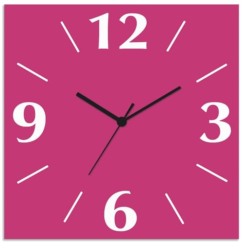 ARTLAND Wanddeko Wanduhr ohne Tickgeräusche Alu Funkuhr 30x30 cm Quadratisch Lautlos 4 Ziffern Farbig Schlichtes Design Pink Brombeer S7KL von ARTLAND