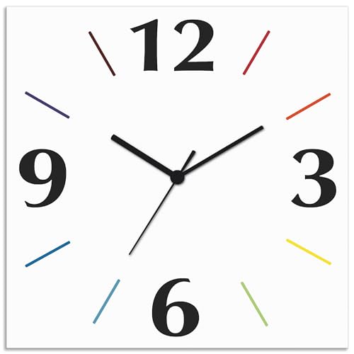 ARTLAND Wanddeko Wanduhr ohne Tickgeräusche Alu Funkuhr 30x30 cm Quadratisch Lautlos 4 Ziffern Farbig Schlichtes Design Weiß S7KI von ARTLAND