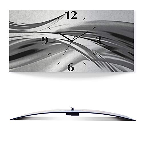 ARTLAND Wanddeko Wanduhr ohne Tickgeräusche Alu Funkuhr 50x25 cm Eckig Lautlos 3D Design Welle Abstrakt Modern Kreativ Ausgefallen S7KX von ARTLAND