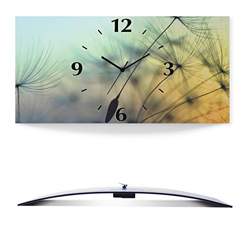 ARTLAND Wanddeko Wanduhr ohne Tickgeräusche Alu Funkuhr 50x25 cm Rechteckig Lautlos Pusteblume Blumen Sonne Natur Design Modern T5XL von ARTLAND