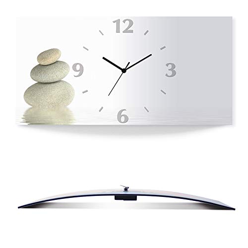 ARTLAND Wanddeko Wanduhr ohne Tickgeräusche Alu Funkuhr 50x25 cm Rechteckig Lautlos Zen Asiatisch Spa Steine See Yoga Asien Natur Design T5VB von ARTLAND
