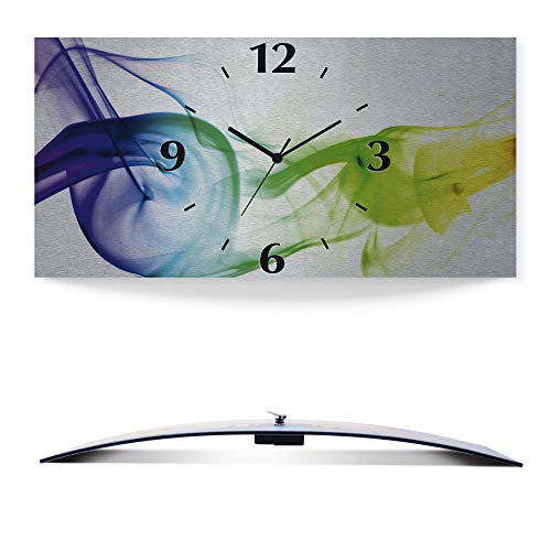 ARTLAND Wanduhr ohne Tickgeräusche Alu Funkuhr 60x30 cm Eckig Lautlos 3D Design Abstrakt Kunst Bunt Modern Ausgefallen T5QF von ARTLAND