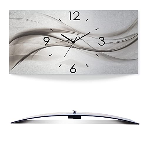 ARTLAND Wanddeko Wanduhr ohne Tickgeräusche Alu Funkuhr 60x30 cm Eckig Lautlos 3D Design Kunst Welle Abstrakt Modern Silber K5ZO von ARTLAND