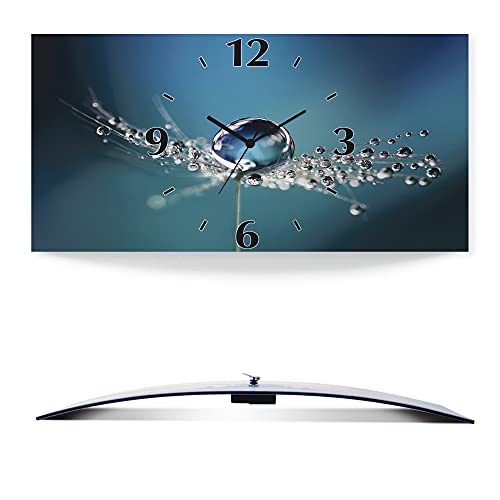 ARTLAND Wanddeko Wanduhr ohne Tickgeräusche Alu Funkuhr lautlos 50x25 cm Rechteckig Blumen Pusteblume Wassertropfen Modern U1TB von ARTLAND