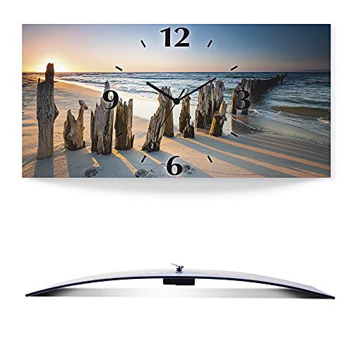 ARTLAND Wanddeko Wanduhr ohne Tickgeräusche Alu Funkuhr lautlos 60x30 cm Rechteckig Strandbilder Meer Sonnenuntergang Strand Maritim U1UI von ARTLAND