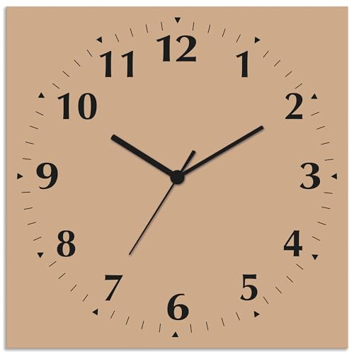 ARTLAND Wanddeko Wanduhr ohne Tickgeräusche Alu Quarzuhr 30x30 cm Quadratisch Lautlos 12 Ziffern Farbig Schlichtes Design Beige S7JY von ARTLAND