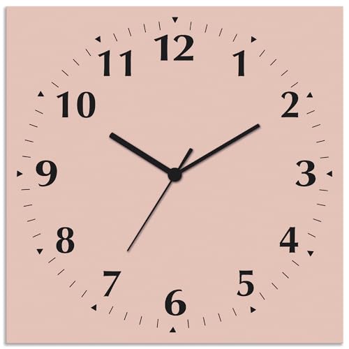 ARTLAND Wanduhr ohne Tickgeräusche Alu Quarzuhr 30x30 cm Quadratisch Lautlos 12 Ziffern Farbig Schlichtes Design Rosa Altrosa S7KK von ARTLAND