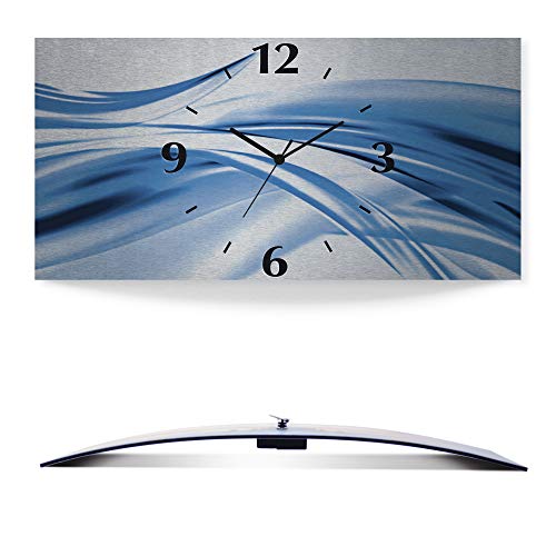 ARTLAND Wanddeko Wanduhr ohne Tickgeräusche Alu Quarzuhr 50x25 cm Eckig Lautlos 3D Design Welle Abstrakt Modern Ausgefallen T1EV von ARTLAND