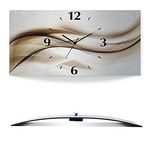 ARTLAND Wanddeko Wanduhr ohne Tickgeräusche Alu Quarzuhr 50x25 cm Eckig Lautlos 3D Design Welle Abstrakt Modern Ausgefallen T9LI von ARTLAND