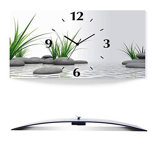 ARTLAND Wanduhr ohne Tickgeräusche Alu Quarzuhr 50x25 cm Rechteckig Lautlos Natur Design Zen Spa Steine Asiatisch Modern T6CD von ARTLAND