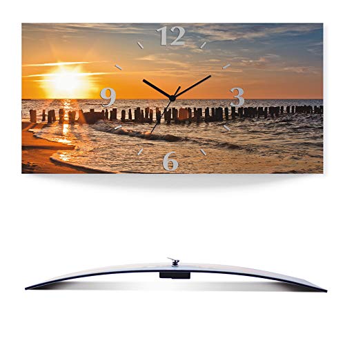 ARTLAND Wanduhr ohne Tickgeräusche Alu Quarzuhr 50x25 cm Rechteckig Lautlos Strand Meer Sonnenuntergang Sonne Urlaub Maritim T3ZU von ARTLAND