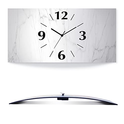 ARTLAND Wanddeko Wanduhr ohne Tickgeräusche Alu Quarzuhr analoge Quarzuhr 50x25 cm Weiße Marmor Stein Optik U1RF von ARTLAND